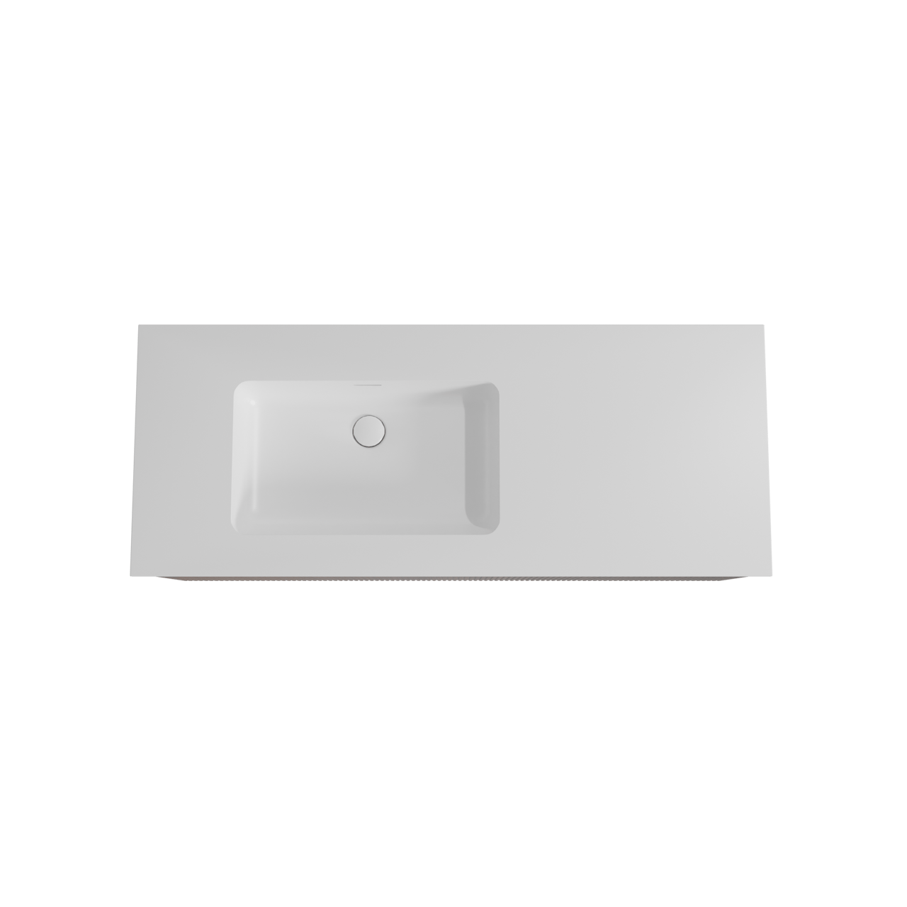 Storke Ribs meuble salle de bains suspendu 130 x 52 cm noyer avec Mata vasque asymétrique gauche en solid surface blanc mat, Nervure droite symétrique verticale