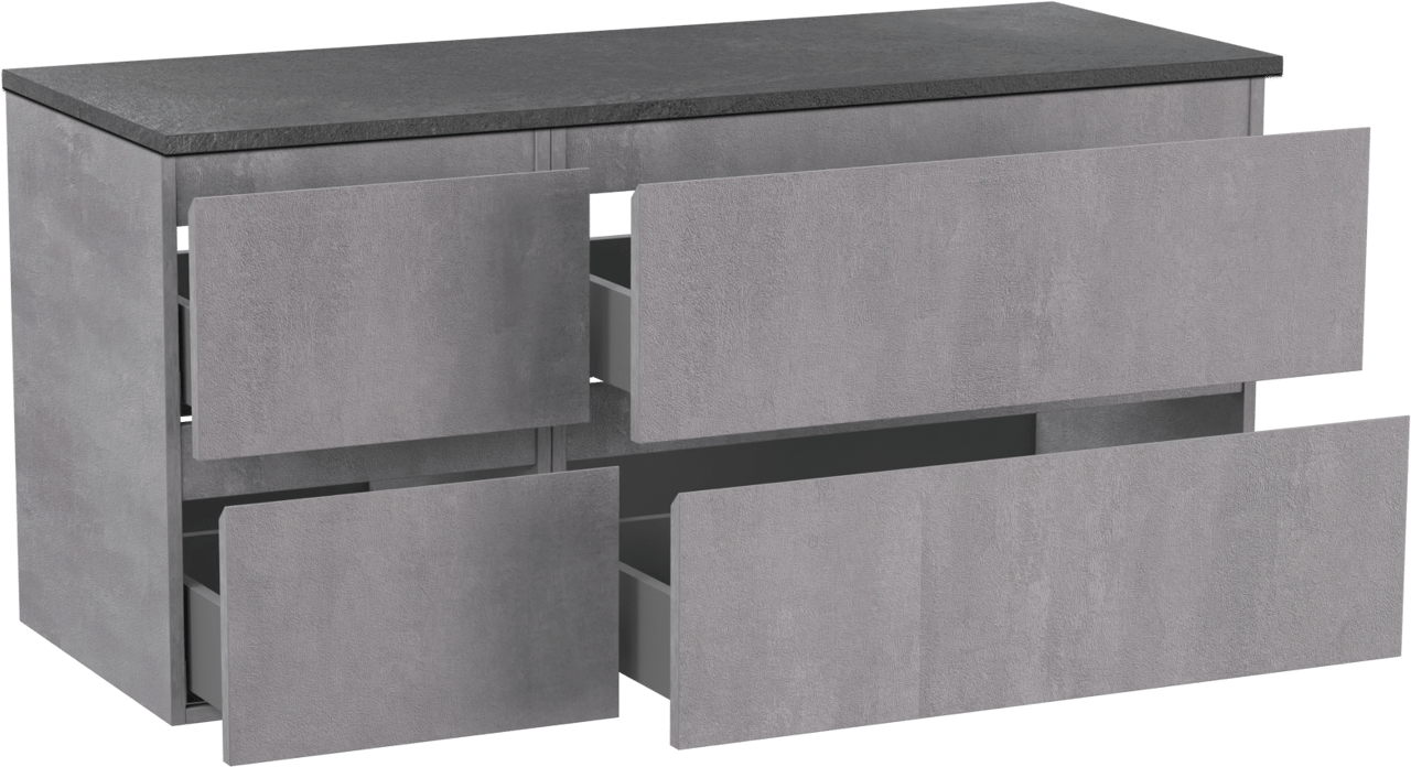 Linie Lado hängendes Möbelstück Set: 120 x 46 cm, Beton dunkelgrau, mit Lado Einzel- oder Doppel Waschtischplatte, Melamin Schiefergrau