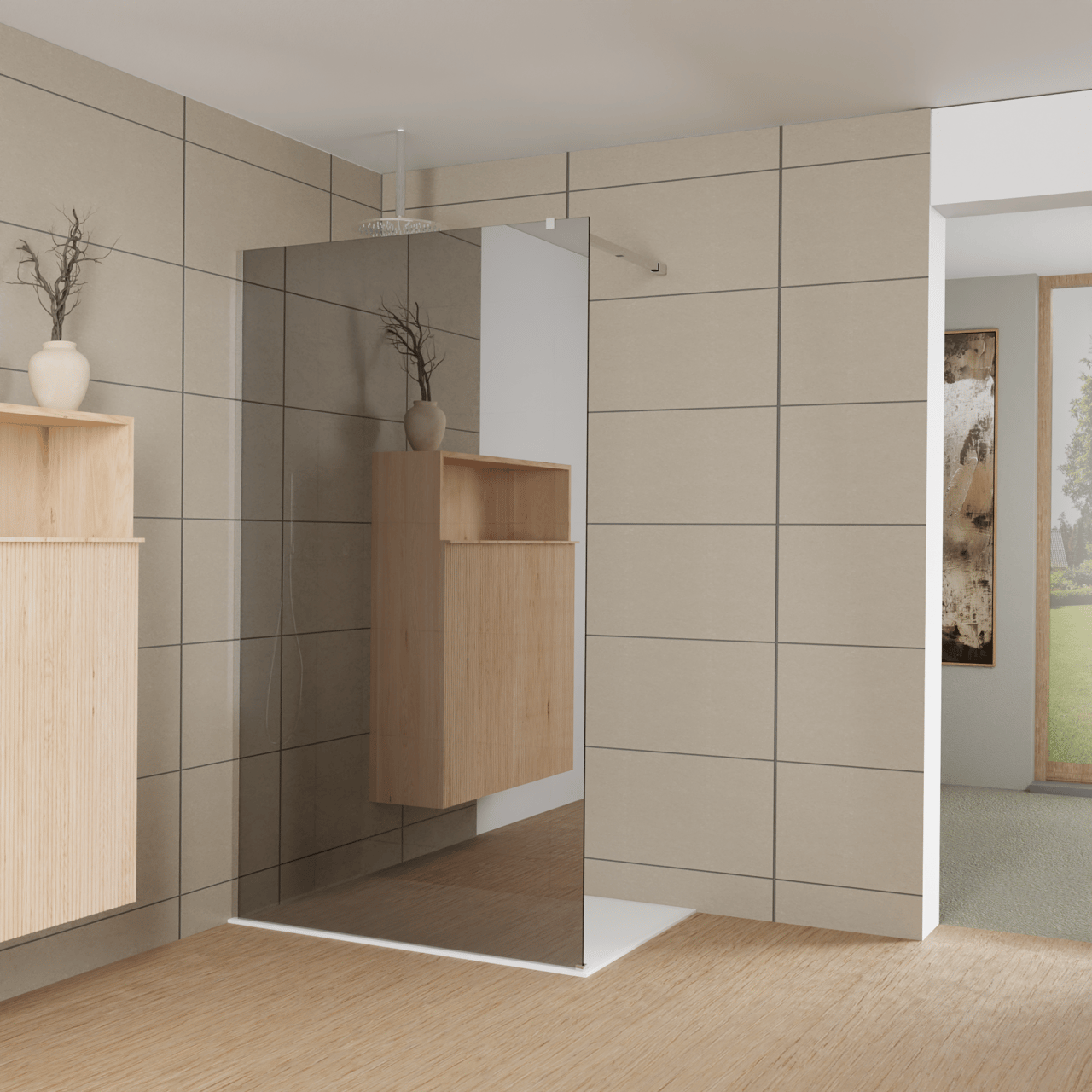 Balmani Modular Walk-In Dusche: 120 x 200 cm, Reflex-Spiegelglas, Profil Chrom glänzend