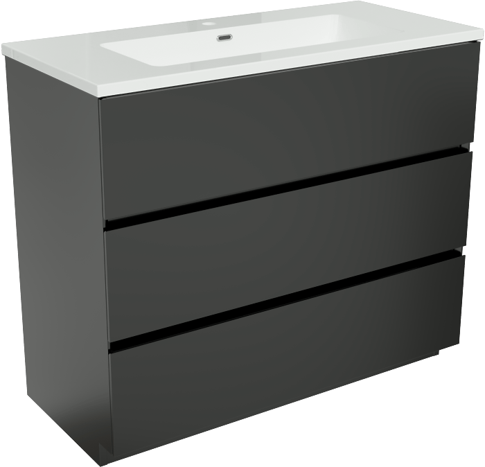 Storke Edge staand badmeubel 100 x 46 cm mat zwart met Diva enkele wastafel in composietmarmer hoogglans wit