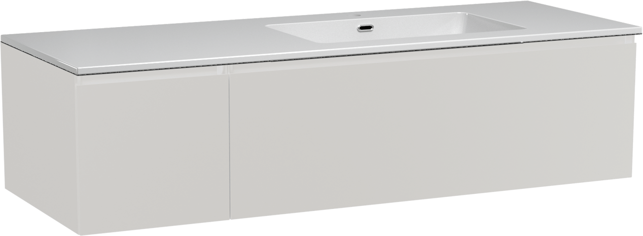 Storke Edge zwevend badmeubel 140 x 52 cm mat wit met Diva asymmetrisch rechtse wastafel in composietmarmer hoogglans wit