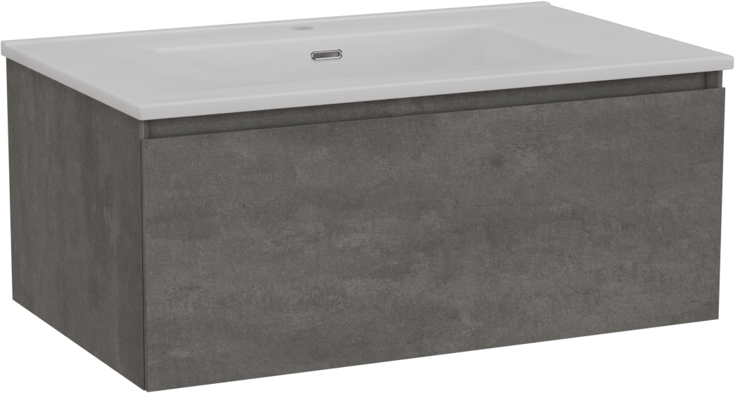 Storke Edge meuble salle de bains suspendu 85 x 52 cm béton gris foncé avec Kera plan simple en céramique blanc brillant