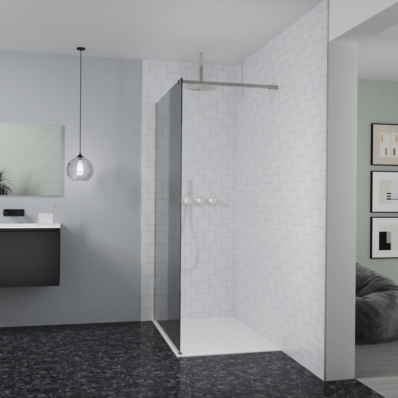 Balmani Modular inloopdouche: 120 x 200 cm, Reflex spiegelglas, Brushed CoolMetal profielen