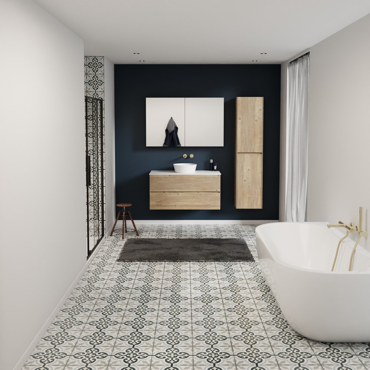 Storke Edge meuble salle de bains suspendu 105 x 52 cm chêne brut avec Tavola tablette simple en solid surface blanc mat