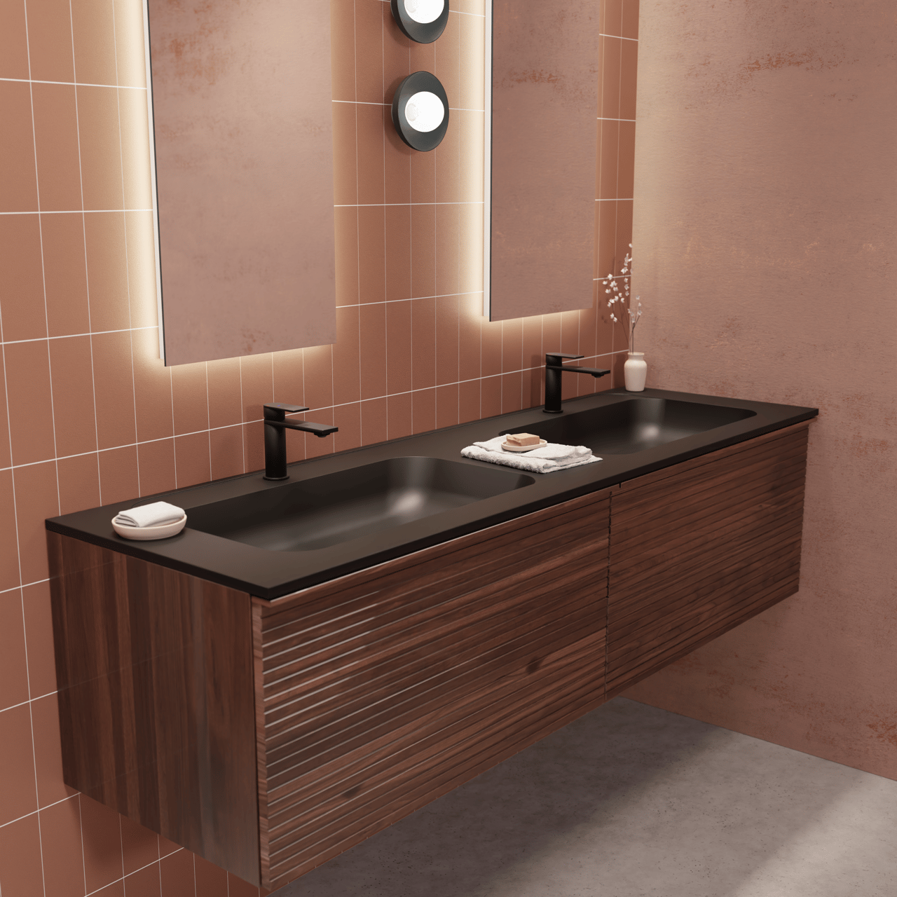 Balmani Tablo Strada Doppelwaschtisch Schwarz Matt Top Solid 135 x 55 cm