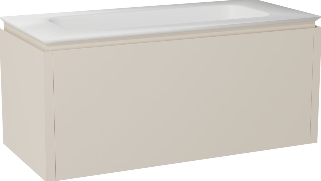 Balmani Eclips hängendes Möbelstück Set: 120 x 55 cm, Sandbeige, mit Eclips Einzelwaschtisch Solid Surface Weiβ matt
