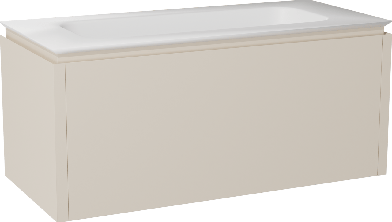 Balmani Eclips hängendes Möbelstück Set: 120 x 55 cm, Sandbeige, mit Eclips Einzelwaschtisch Solid Surface Weiβ matt
