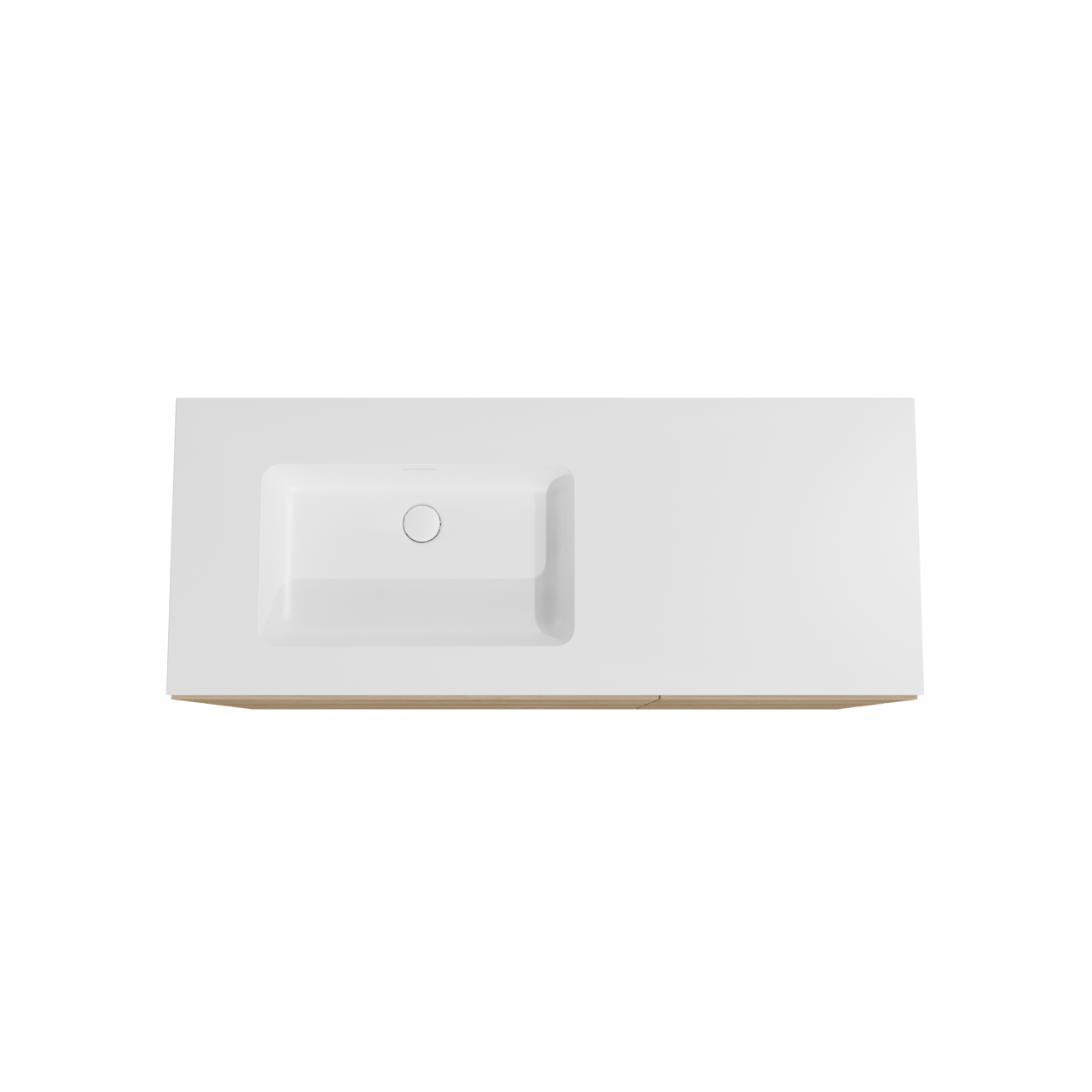 Storke Edge freistehendes Möbelstück Set: 130 x 52 cm, Rohe Eiche, mit Mata Waschtisch links, Solid Surface Weiß matt