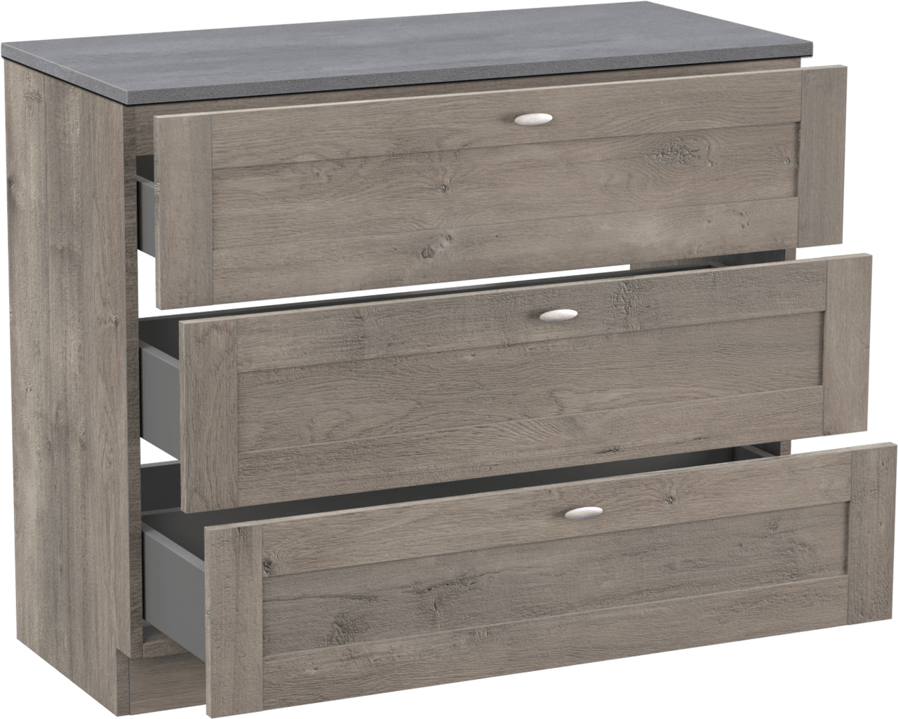 Linie Classo freistehendes Möbelstück Set: 100 x 46 cm, Graue Eiche, mit Lado Einzel- oder Doppel Waschtischplatte, Melamin Beton dunkelgrau