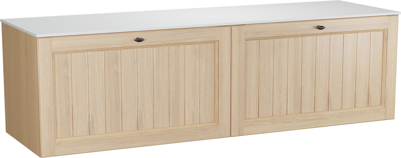 Balmani Lemon zwevend badkamermeubel 180 x 55 cm, fineer natuur eik met Stretto enkel of dubbel tablet in mat wit