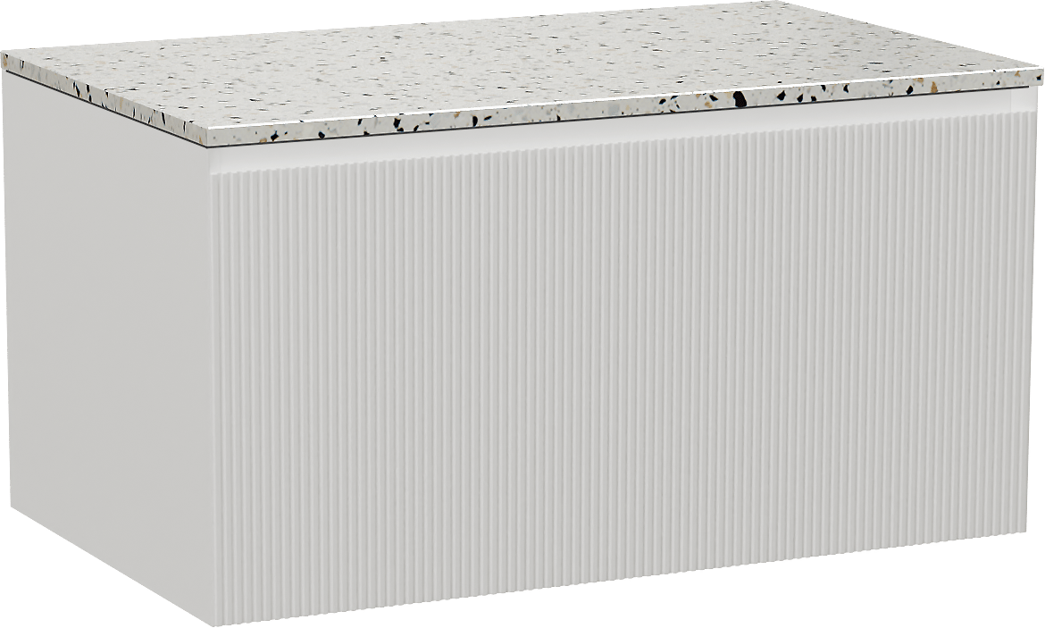 Balmani Fila meuble salle de bains suspendu 90 x 55 cm blanc mat avec Stretto tablette simple en blanc/noir mat terrazzo, Nervure droite symétrique verticale