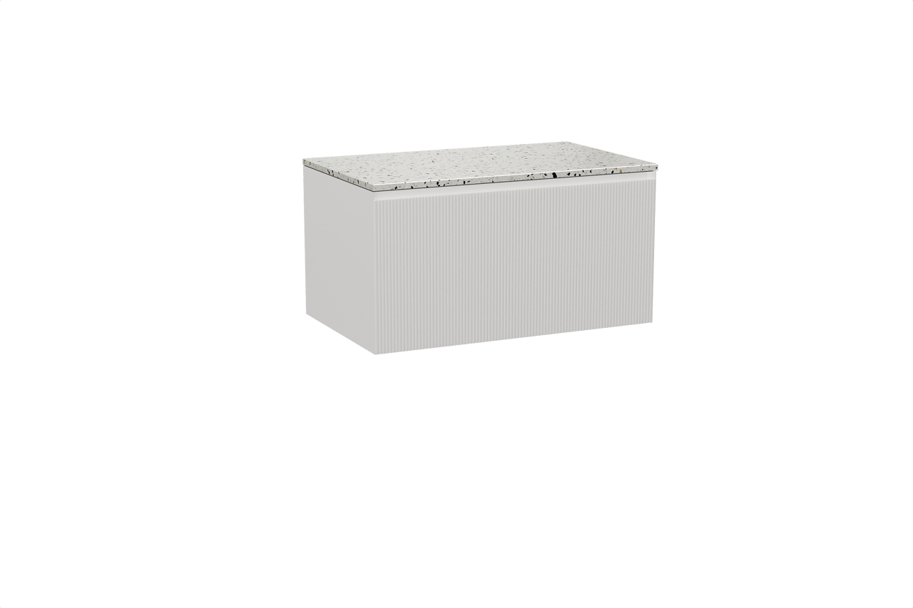 Balmani Fila meuble salle de bains suspendu 90 x 55 cm blanc mat avec Stretto tablette simple en blanc/noir mat terrazzo, Nervure droite symétrique verticale