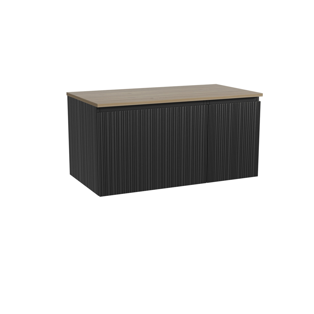 Storke Ribs zwevend badkamermeubel 100 x 52 cm zwarte eik met Panton enkel tablet in melamine ruwe eik, Verticale asymmetrische rechte ribbel