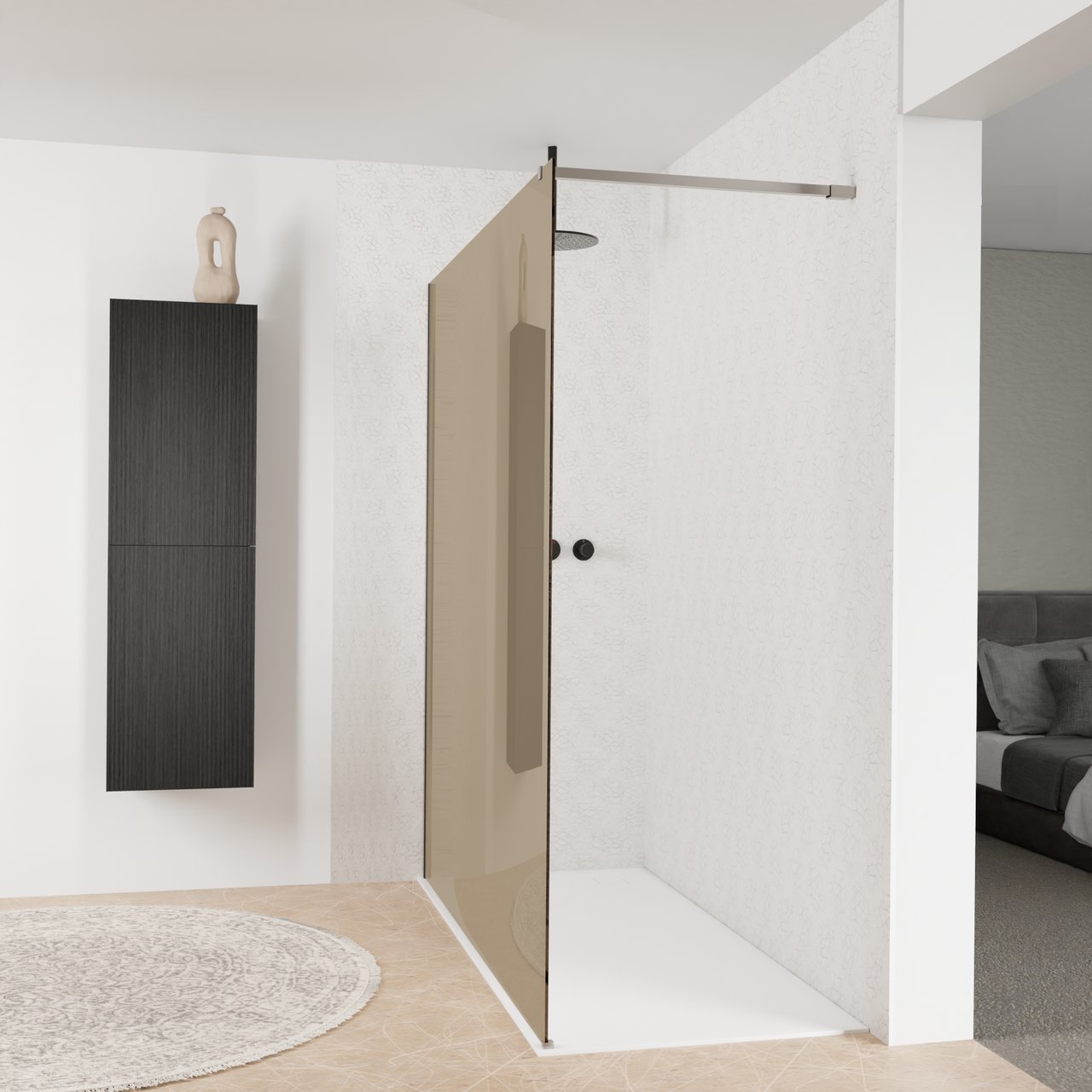 Balmani Modular douche à l'italienne: 180 x 200 cm, Verre bronze, avec coating, Profil Brushed Inox