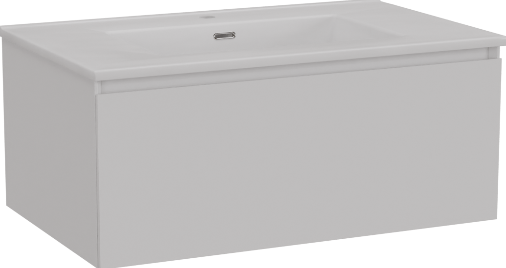 Storke Edge zwevend badmeubel 85 x 52 cm mat wit met Kera enkele wastafel in porselein hoogglans wit