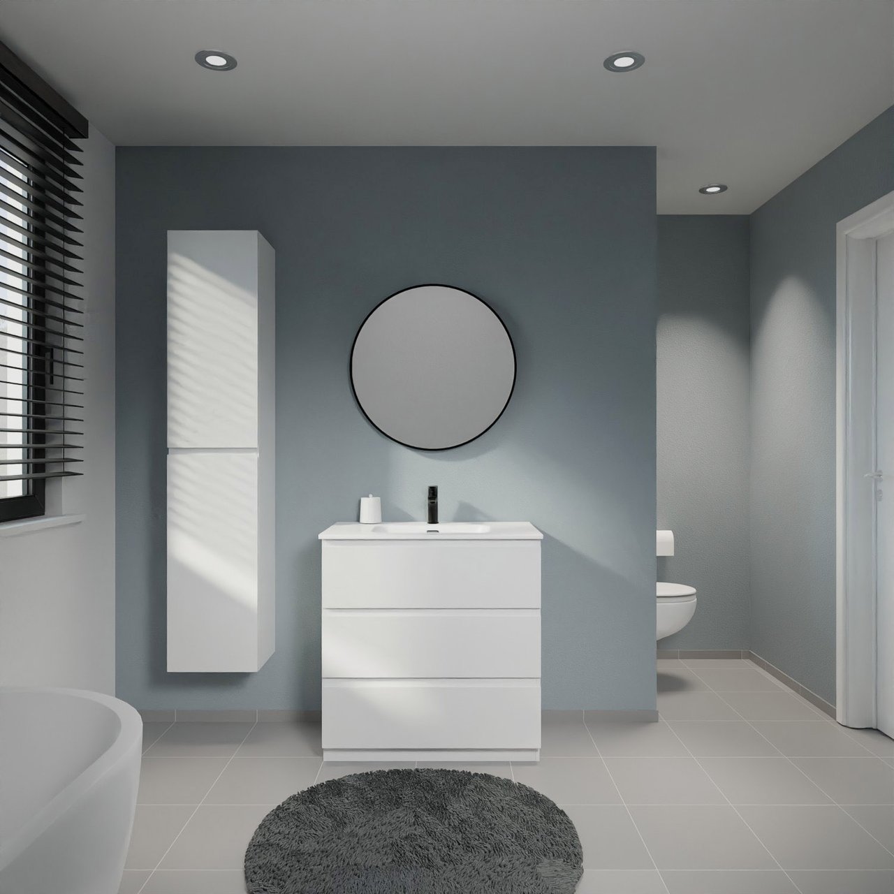 Linie Lado staand badkamermeubel 80 x 46 cm mat wit met Baro enkele wastafel in porselein mat wit