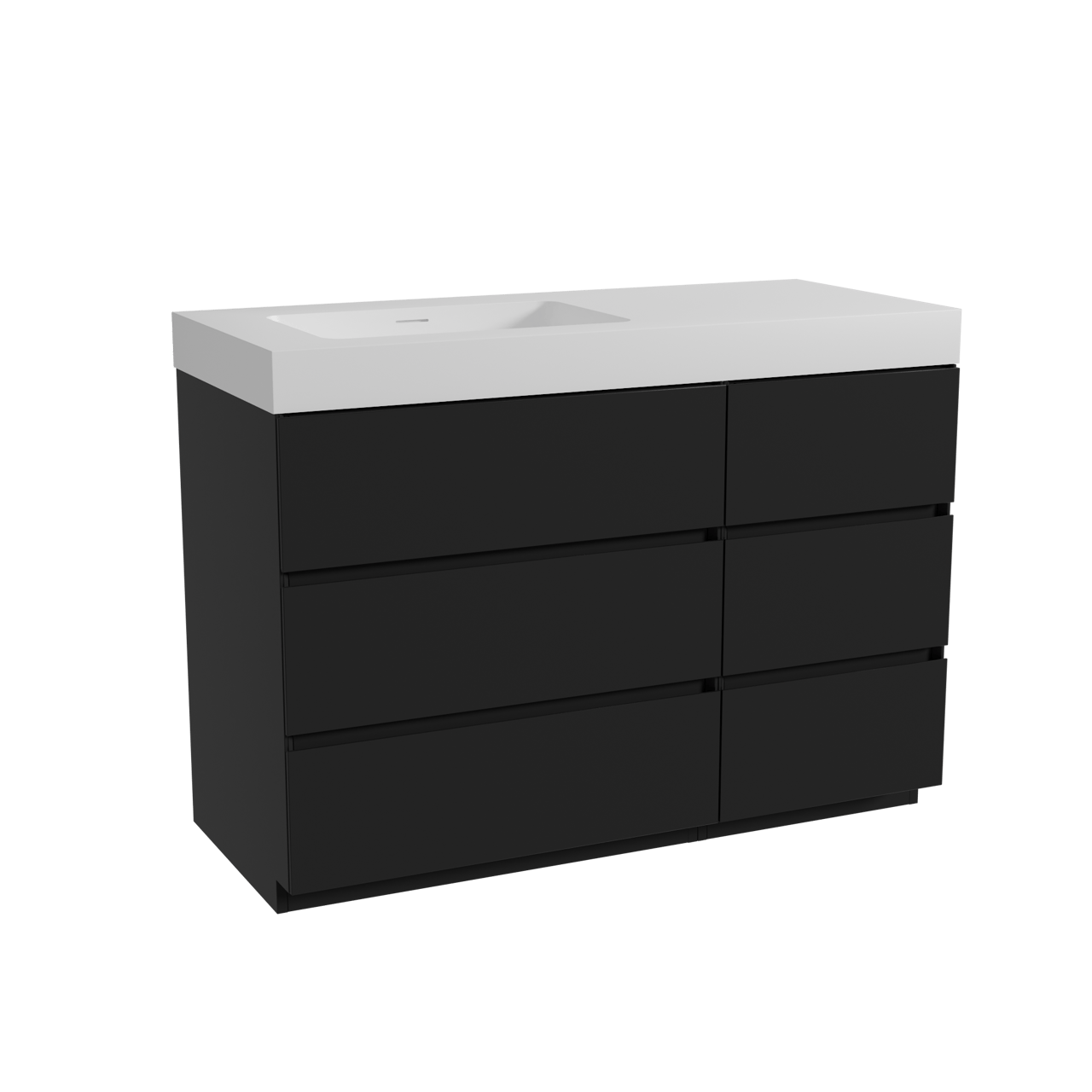 Storke Edge meuble salle de bains à poser 120 x 52 cm noir mat avec Mata High vasque asymétrique gauche en solid surface blanc mat