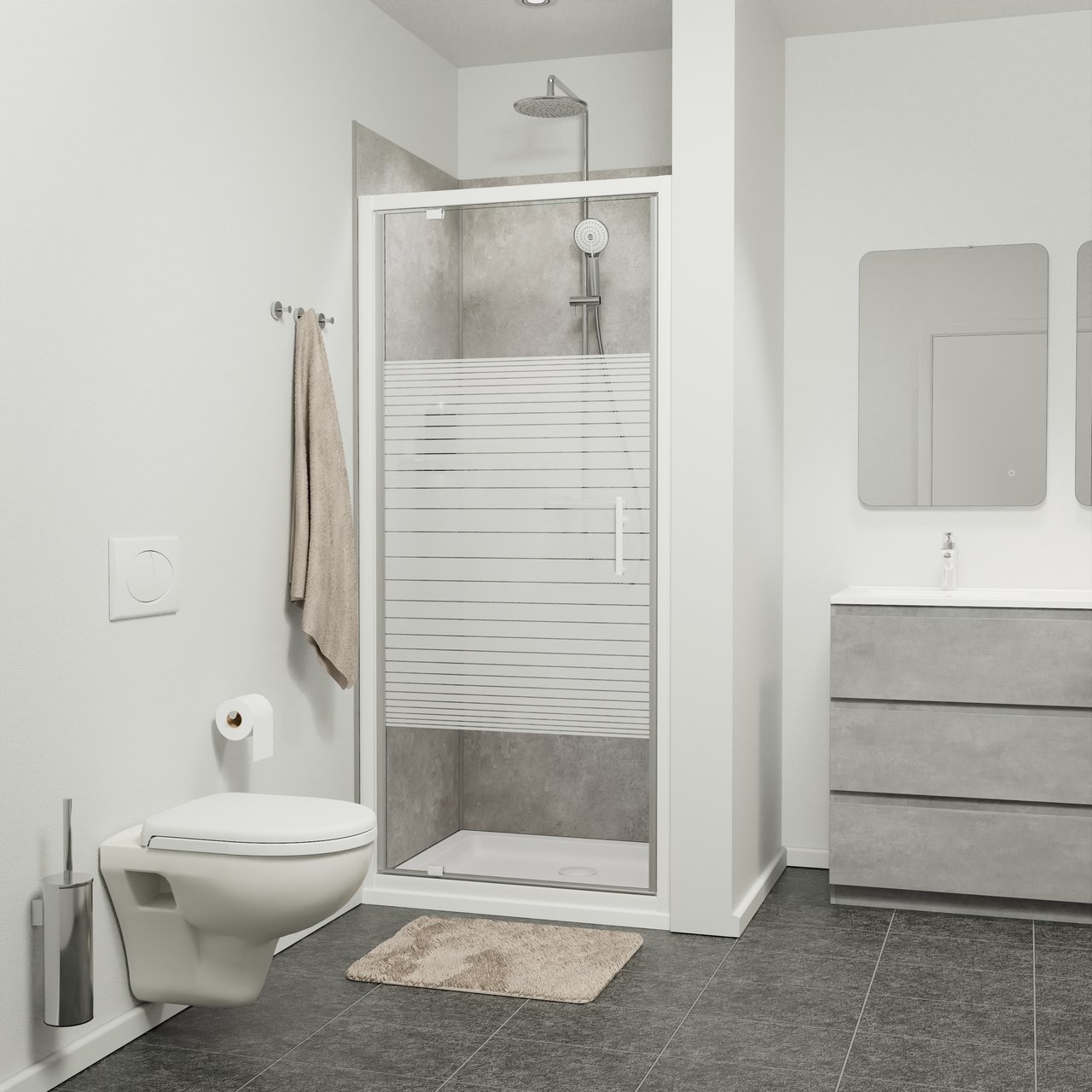 SanyOne Anton porte pivotante 90 cm x 190 cm verre Rayé profil blanc brillant