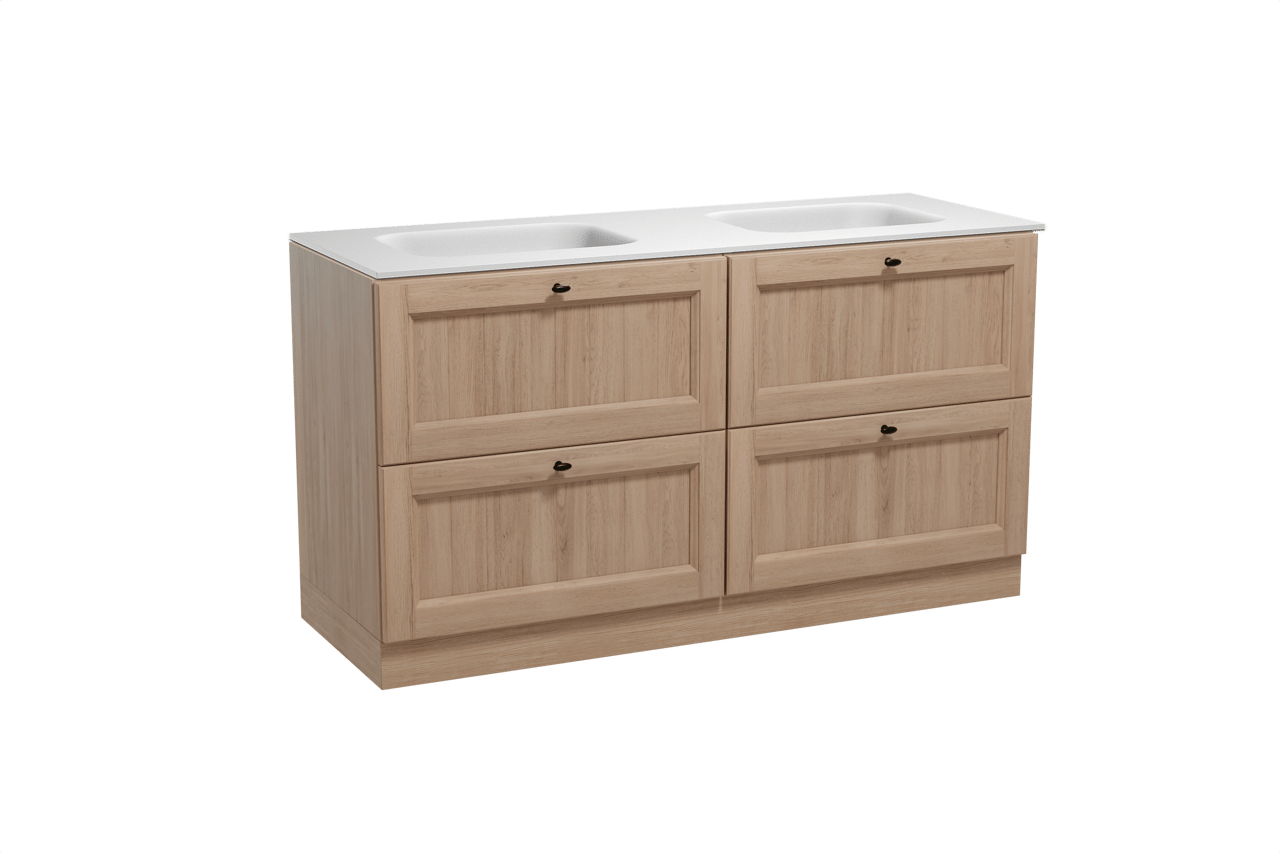 Balmani Lemon meuble salle de bains à poser 150 x 55 cm chêne vieilli avec Tablo Arcato double vasque en solid surface blanc mat