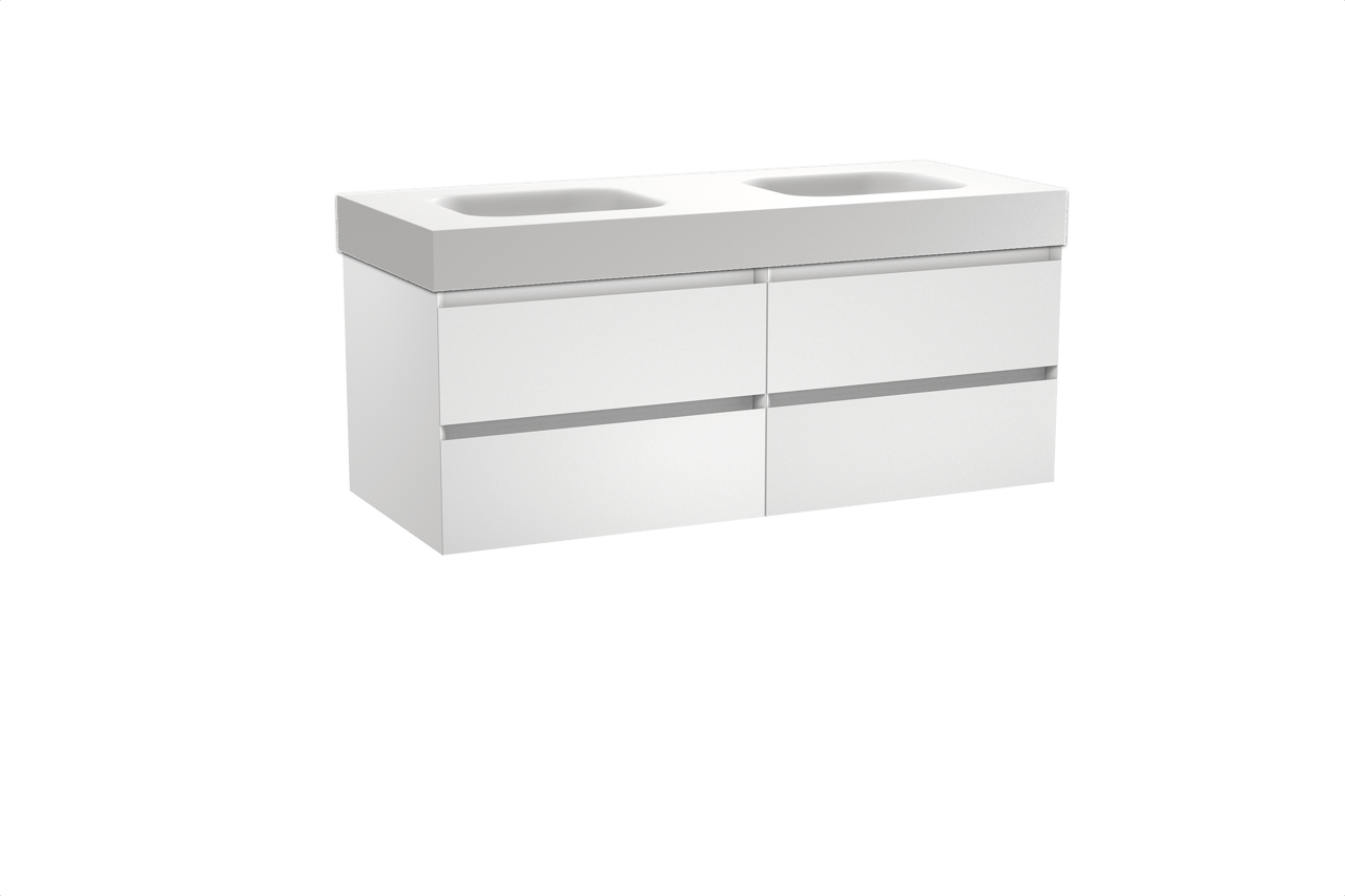 Balmani Mitra meuble salle de bains suspendu 135 x 55 cm blanc mat avec Arcato double vasque en solid surface blanc mat