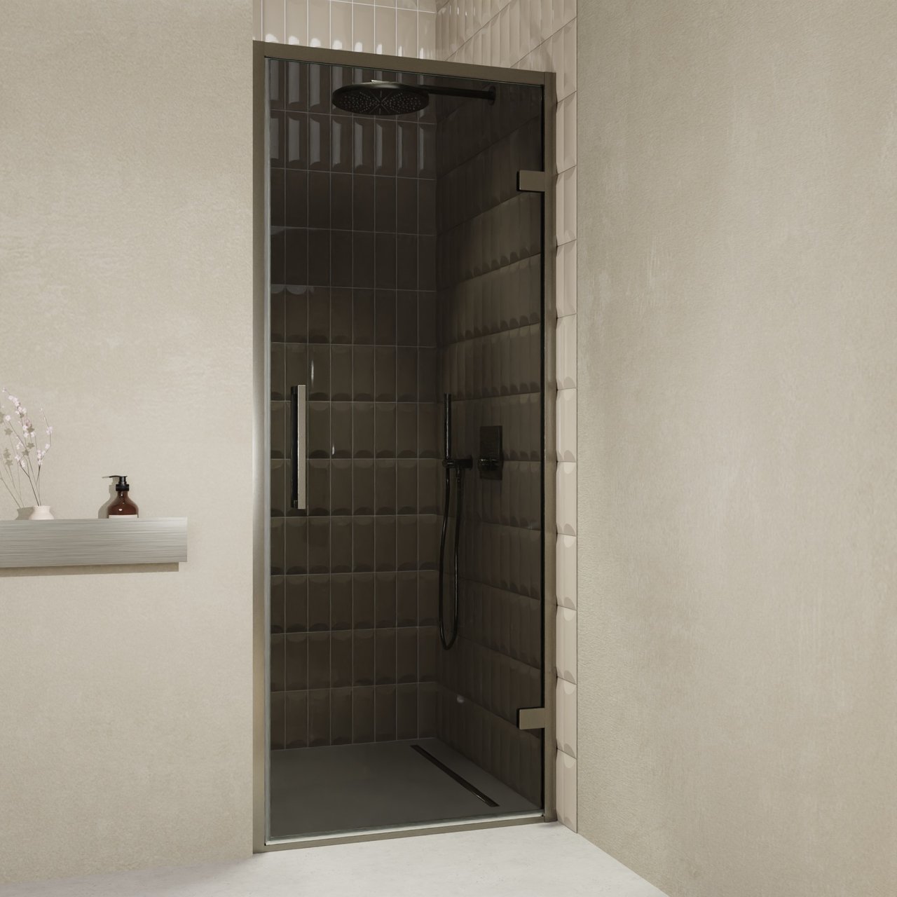 Balmani Senses Design douche draaideur rechts 90 cm x 210 cm Rookglas, Brushed GunMetal profielen