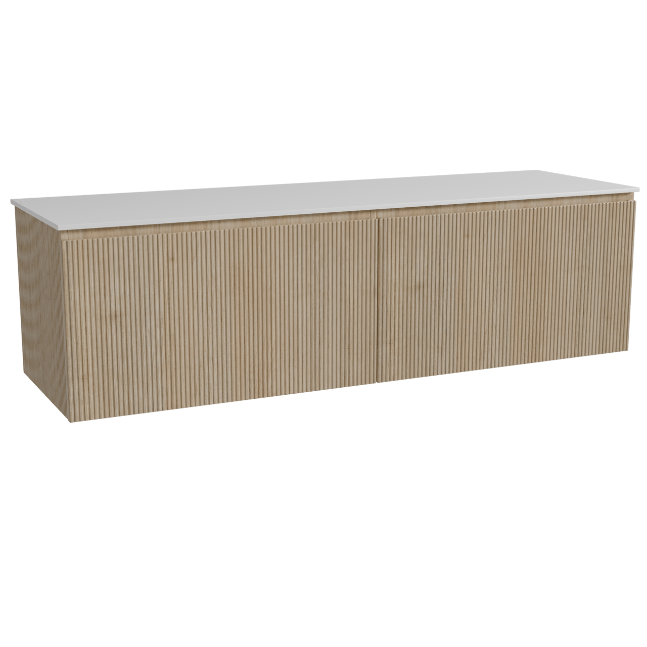 Storke Ribs hängendes Möbelstück Set: 170 x 52 cm, Rohe Eiche, mit Tavola Einzel- oder Doppel Waschtischplatte, Solid Surface, Weiß matt, Vertikale symmetrische gerade Rippe