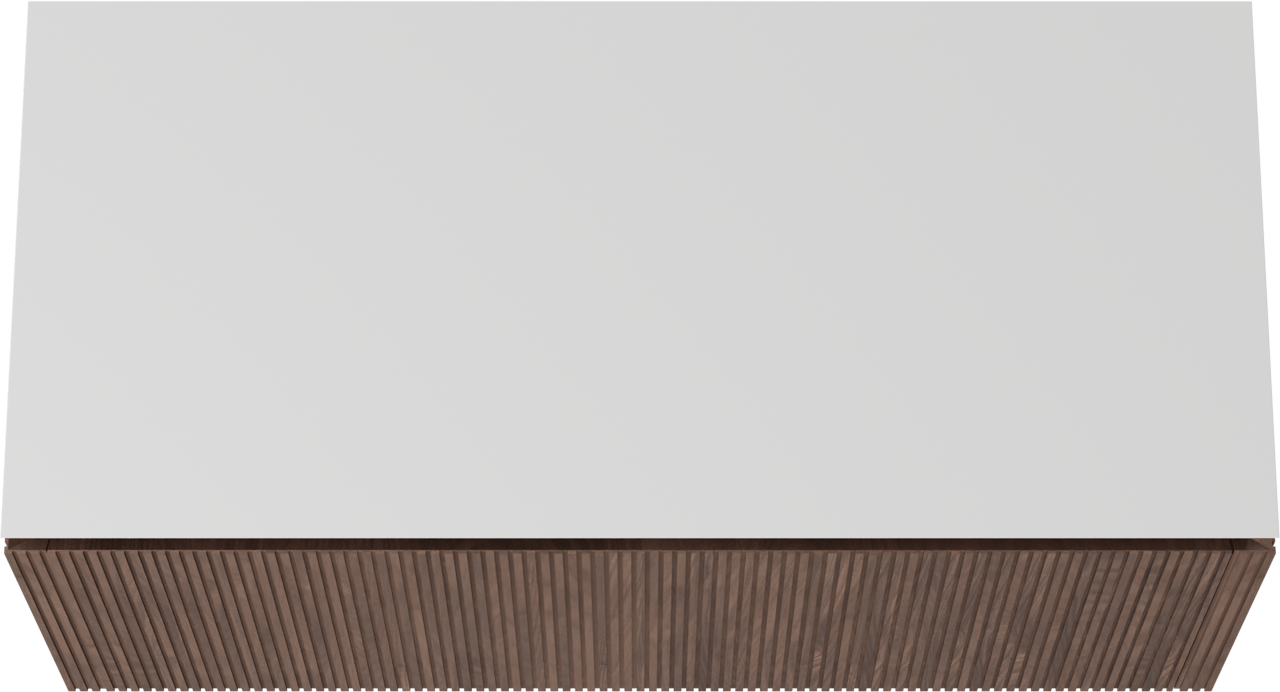 Balmani Eclips meuble salle de bains suspendu 120 x 55 cm Noyer américain avec Eclips tablette simple ou double en Solid Surface blanc mat, Nervure droite symétrique verticale