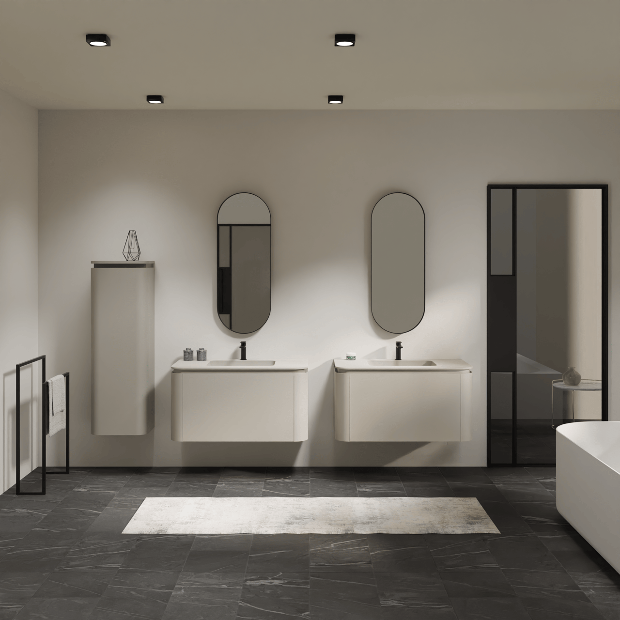 Balmani Moon hängendes Möbelstück Set: 100 x 55 cm, Seidengrau, mit Moon Einzelwaschtisch, Top Solid Seidengrau