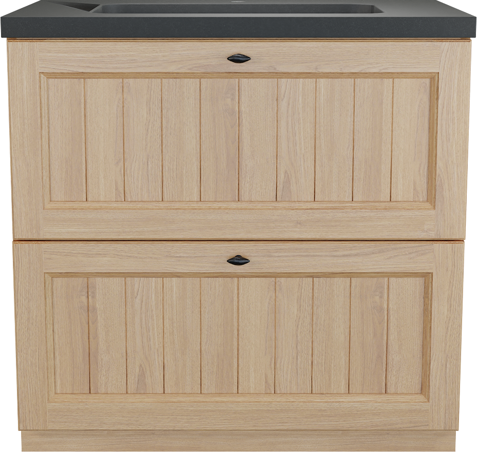 Balmani Lemon staand badkamermeubel 90 x 55 cm, fineer natuur eik met Napoli enkele wastafel in graniet zwart