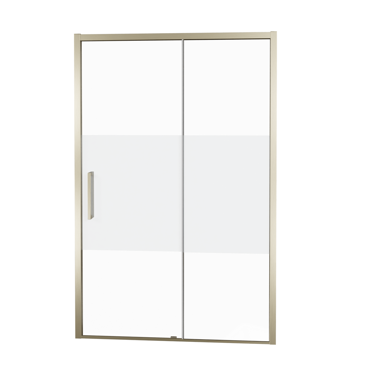 Balmani Senses Design douche schuifdeur rechts 140 cm x 210 cm Helder glas met matte strook glas, Brushed Champagne Gold profielen
