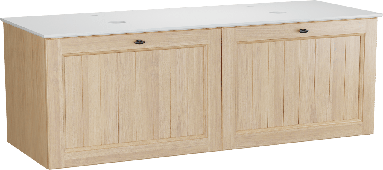 Balmani Lemon meuble salle de bains suspendu 150 x 55 cm, placage chêne naturel avec Facetta tablette double en blanc mat