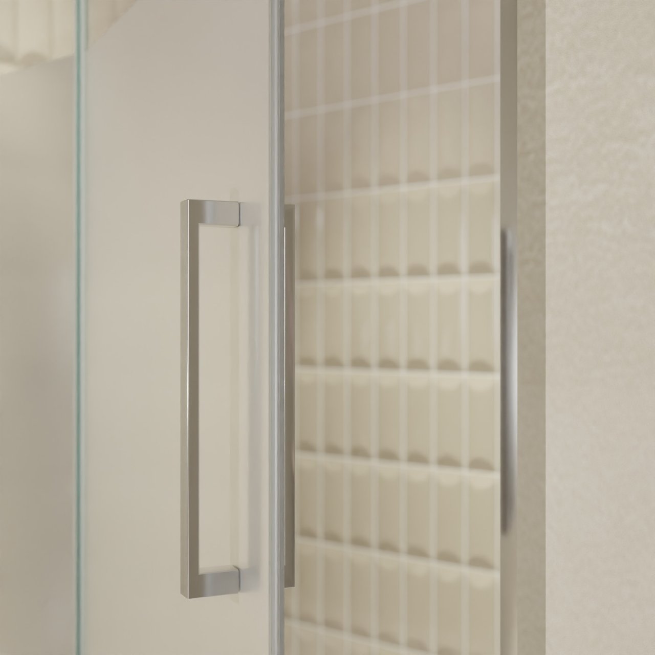 Balmani Senses Design douche draaideur links 140 cm x 210 cm Helder glas met matte strook, Chroom profielen