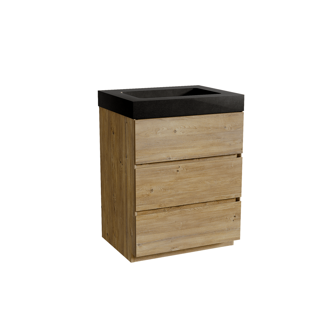 Storke Edge meuble salle de bains à poser 65 x 52 cm chêne brut avec Scuro High plan simple en quartz noir mat