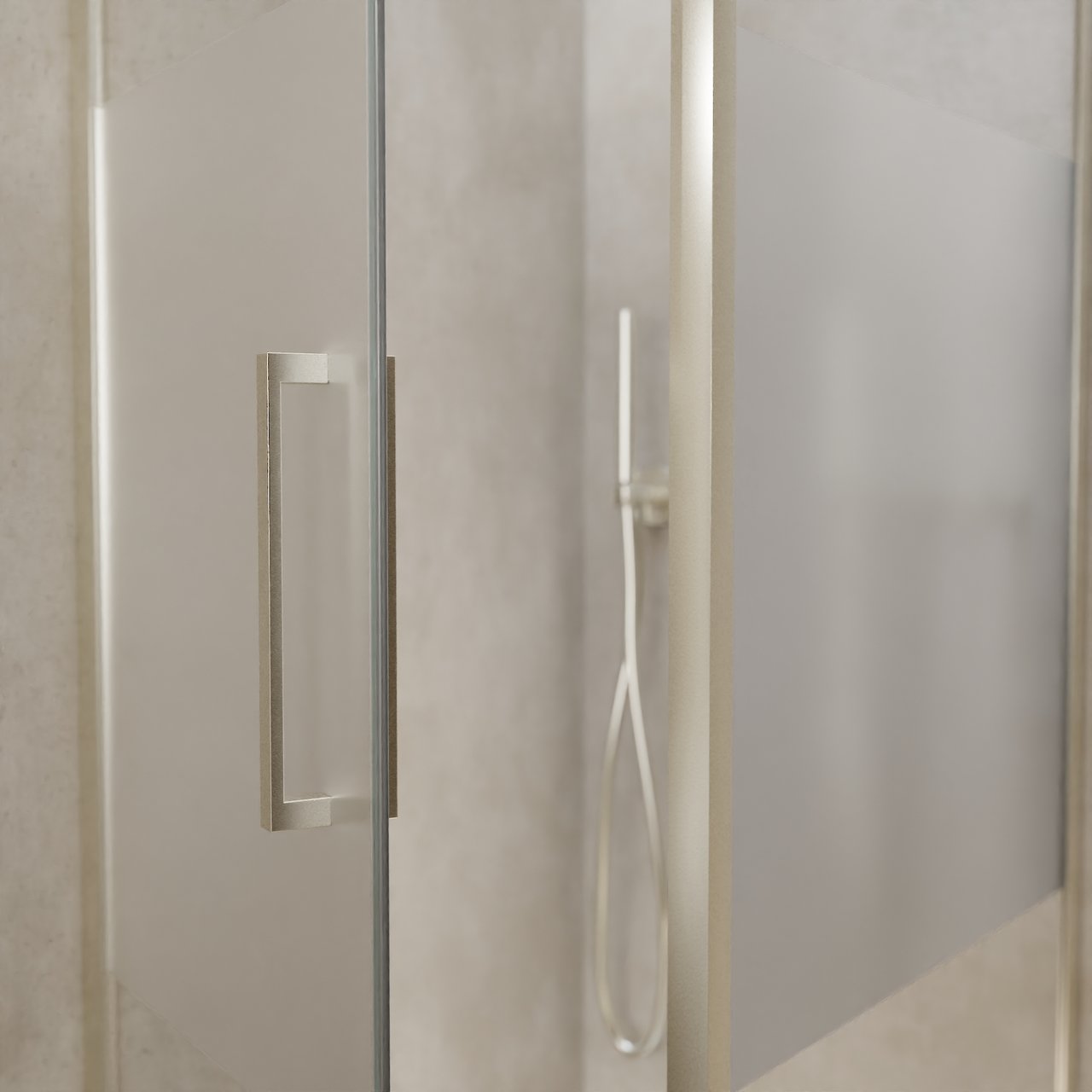 Balmani Senses Design douche d'angle avec porte pivotante à gauche et paroi latérale fixe, 90 x 90 cm, Verre transparent avec bande mate, Profil Brushed CoolMetal