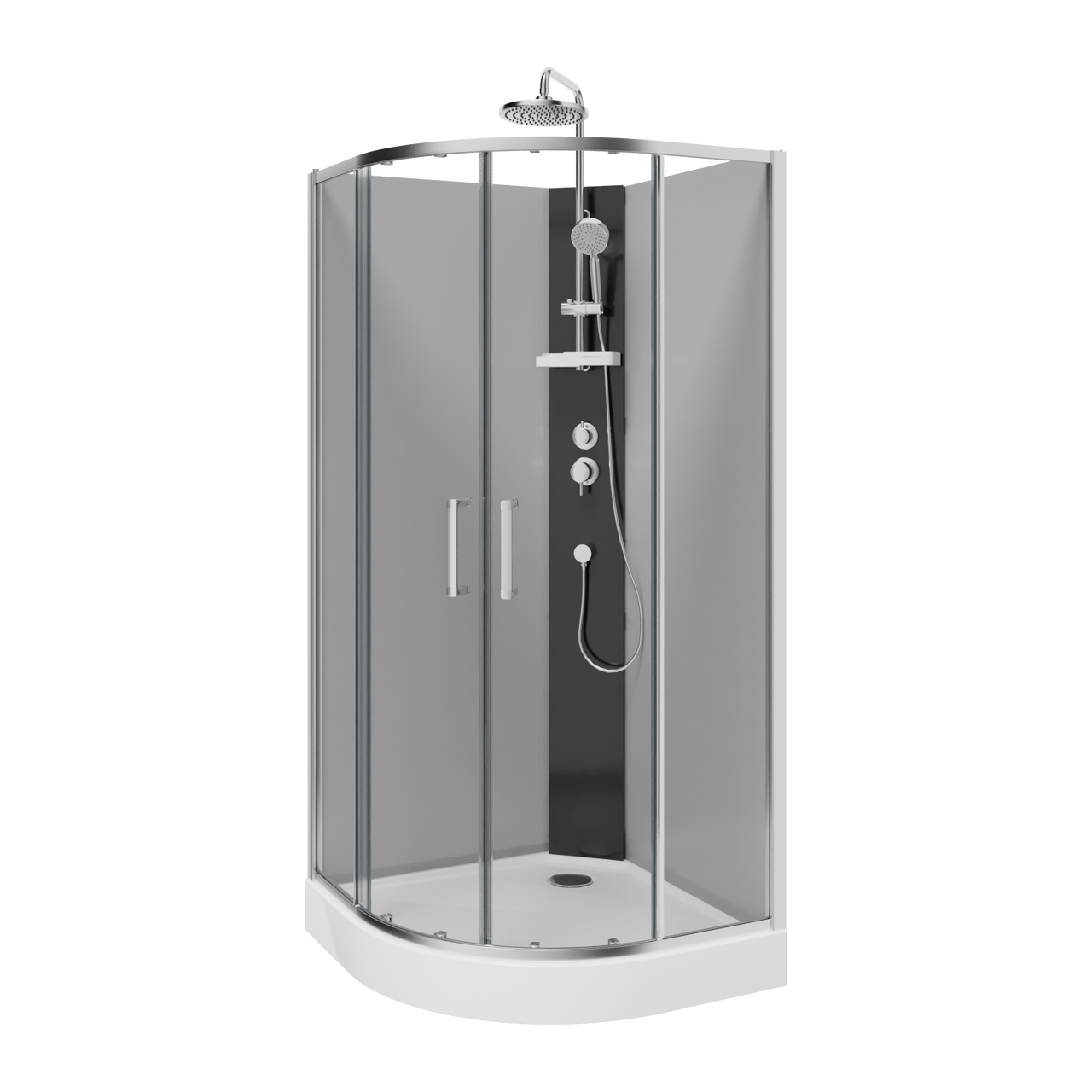 Linie Salta cabine de douche quart de rond avec portes coulissantes 90 x 90 cm verre transparent profil chrome avec robinet
