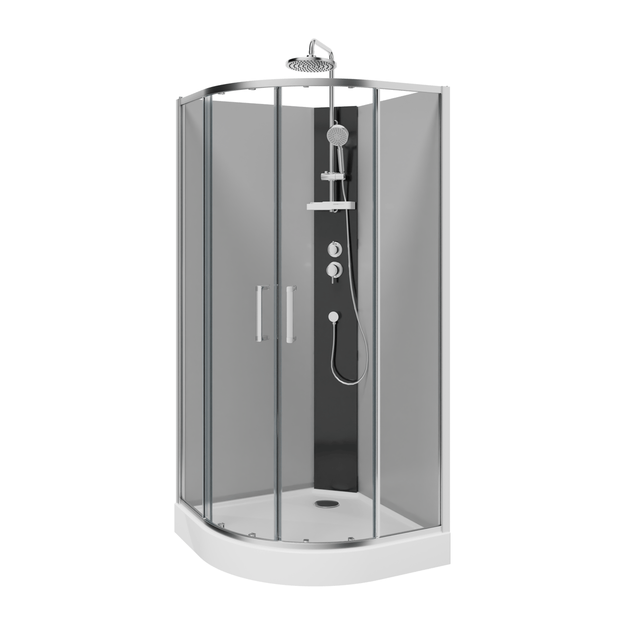 Linie Salta cabine de douche quart de rond avec portes coulissantes 90 x 90 cm verre transparent profil chrome avec robinet