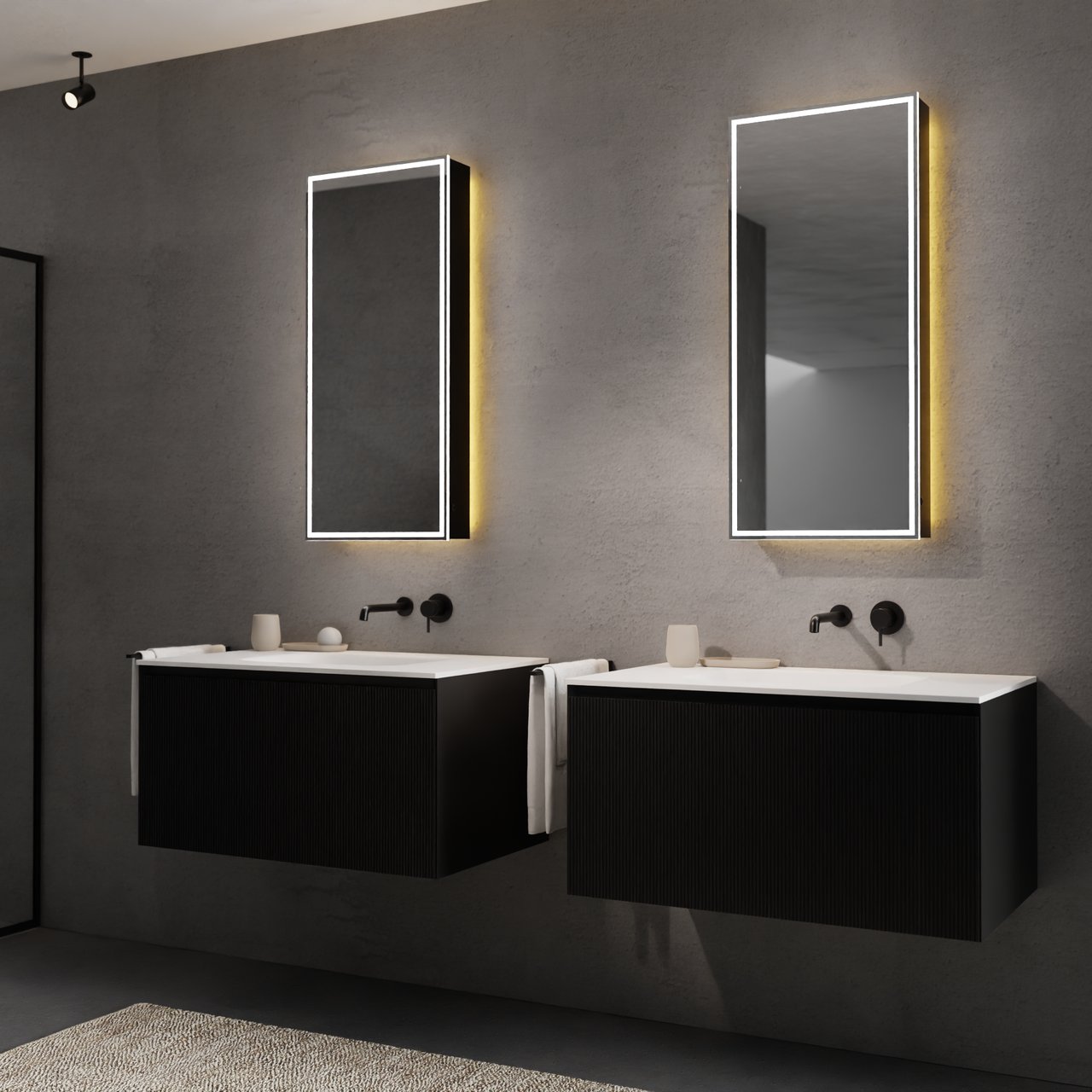 Balmani Mara spiegelkast 45 x 100 cm Mat Zwart met spiegelverlichting en anti-damp