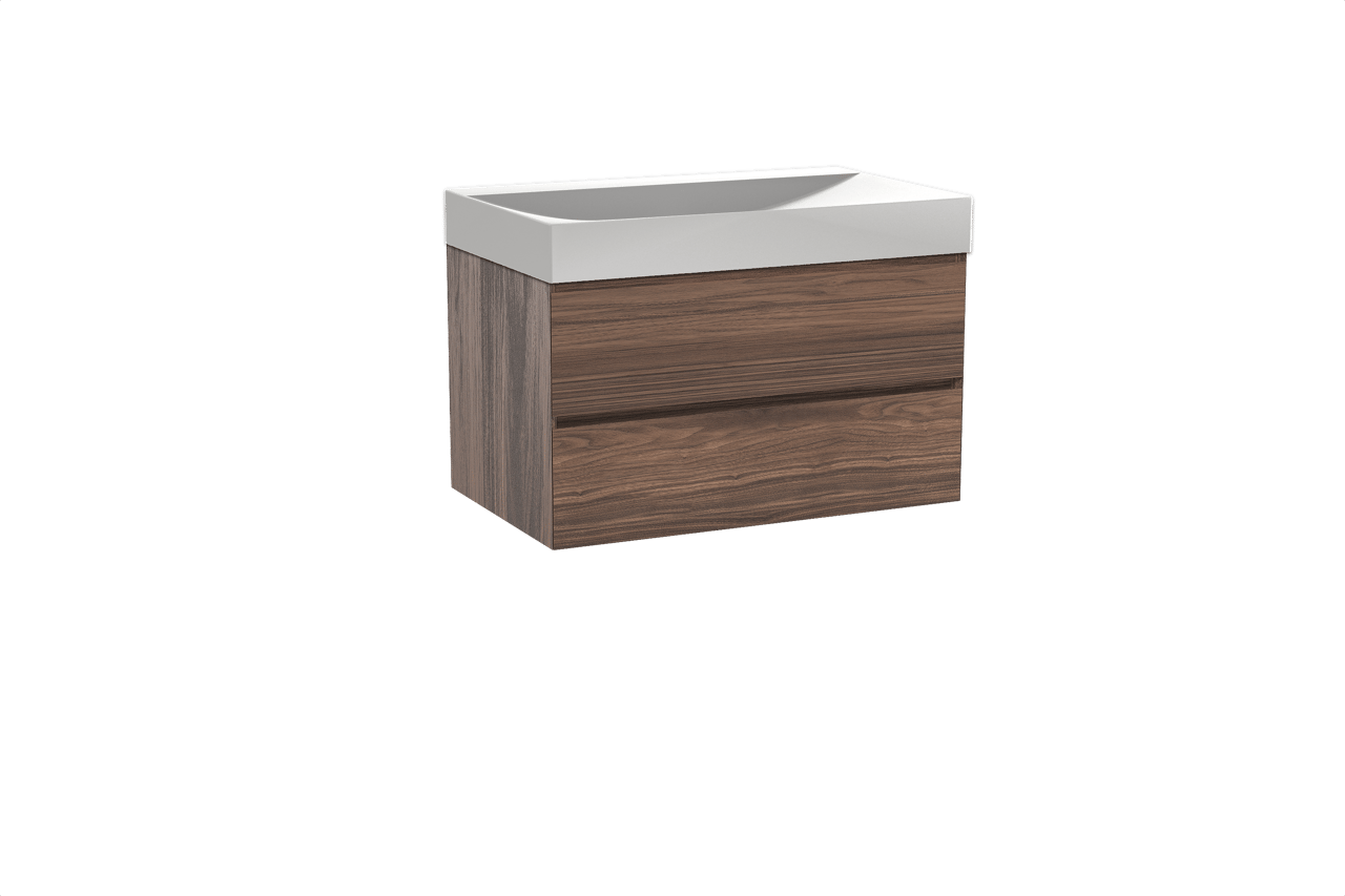 Balmani Mitra hängendes Möbelstück Set: 90 x 55 cm, Nussbaum, mit Wave Einzelwaschtisch, Solid Surface Weiß matt