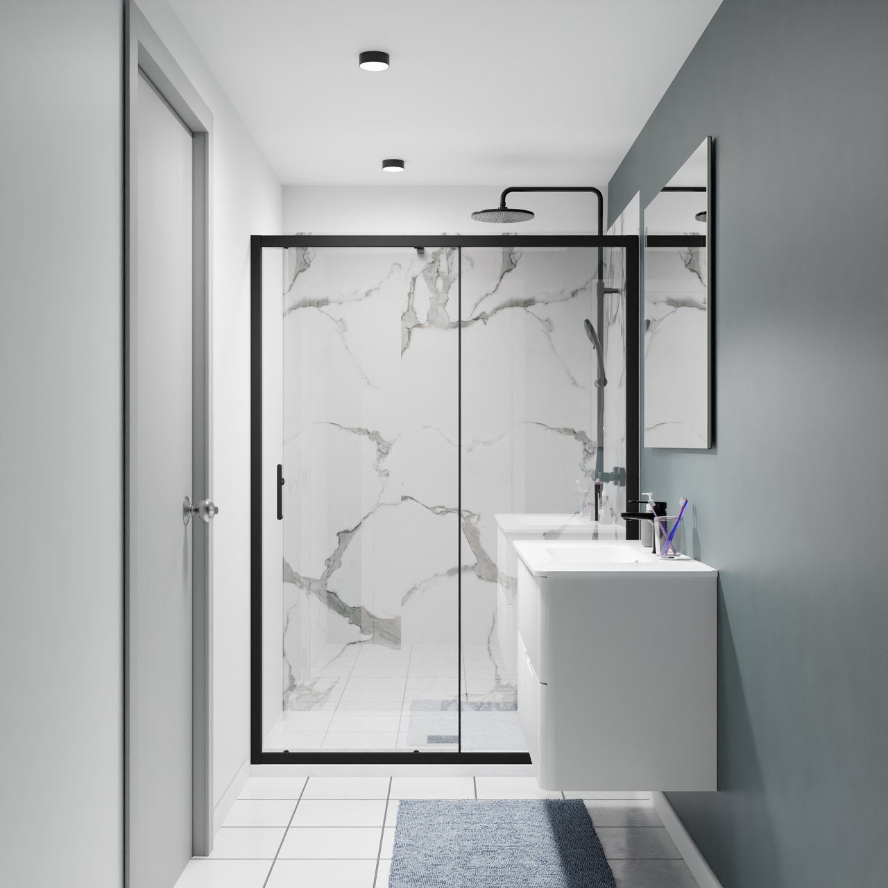 Linie Cadiz douche schuifdeur 140 cm x 190 cm Helder glas mat zwart profiel