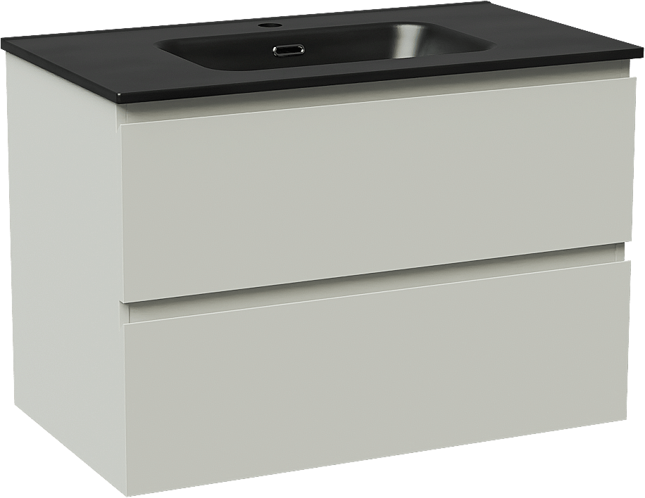 Linie Lado zwevend badmeubel 80 x 46 cm greige met Baro enkele wastafel in porselein mat zwart