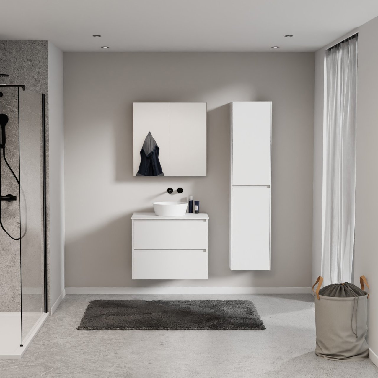 Storke Seda meuble salle de bains suspendu 75 x 52 cm blanc mat avec Tavola tablette simple en solid surface blanc mat