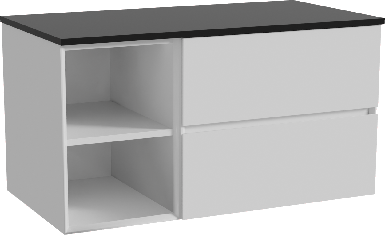 Storke Edge meuble salle de bains suspendu 100 x 52 cm blanc brillant avec Panton tablette simple en mdf enduit de poudre noir mat