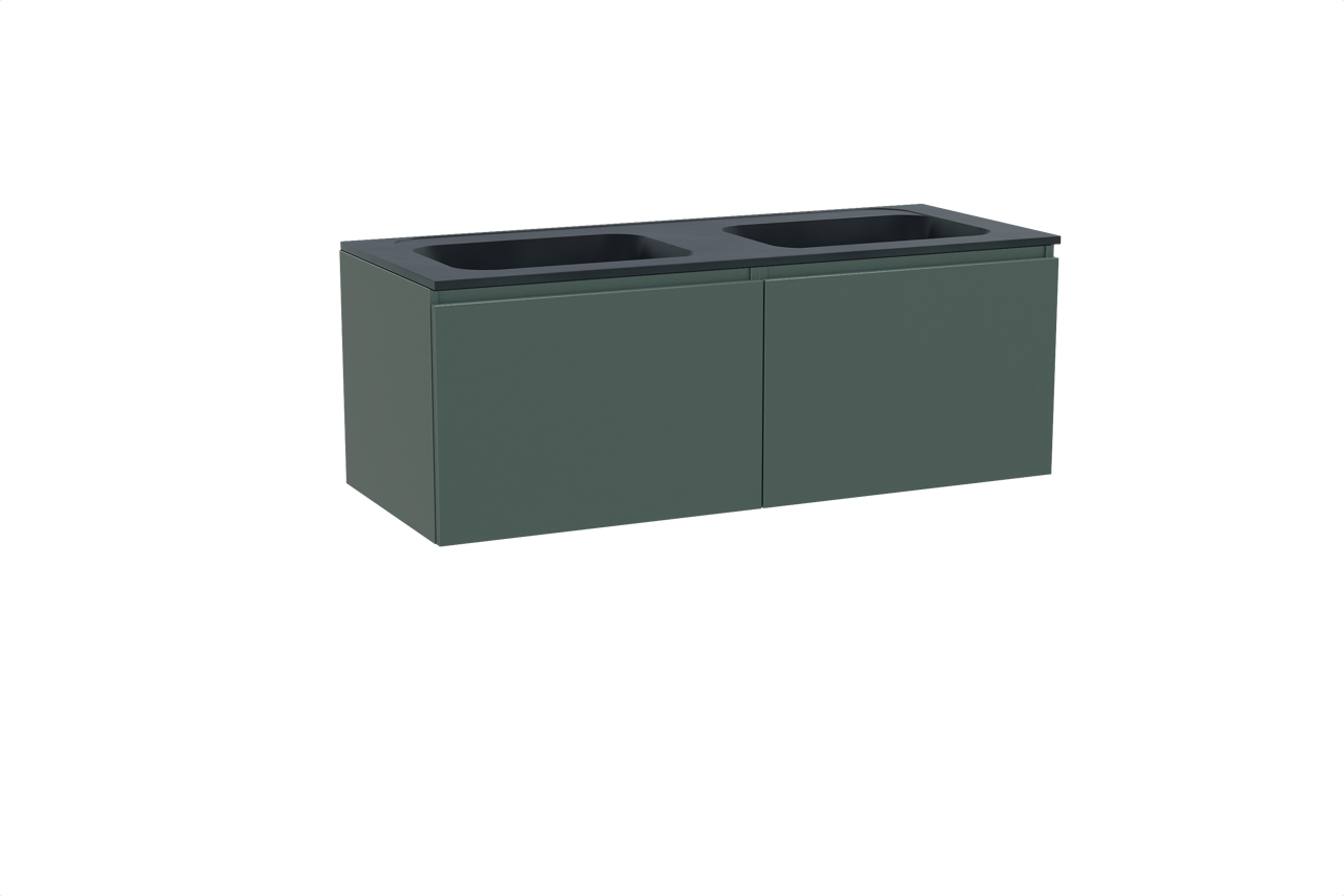 Balmani Sfera zwevend badkamermeubel 135 x 55 cm forest met Tablo Strada dubbele wastafel in composietmarmer mat zwart