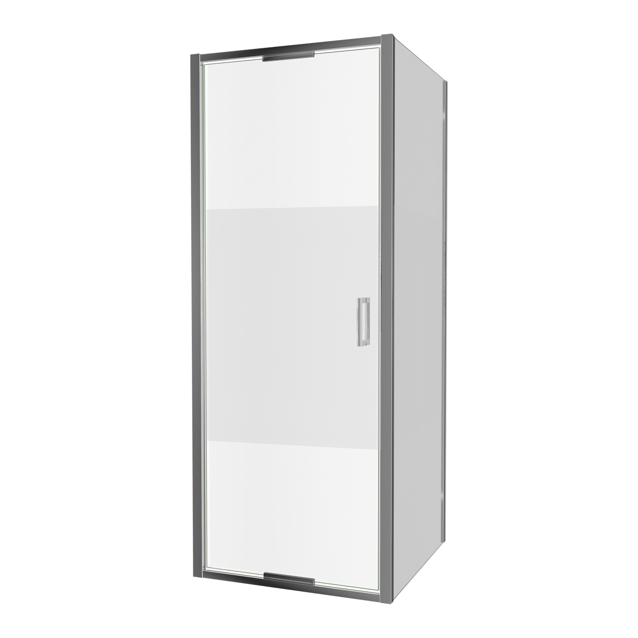 Luca Varess Vidor In Eckdusche: Drehtür und fixierte, Seitenwand, 80 x 80 cm, Klarglas mit mattiertem Streifen, Chrom Profil, glänzend