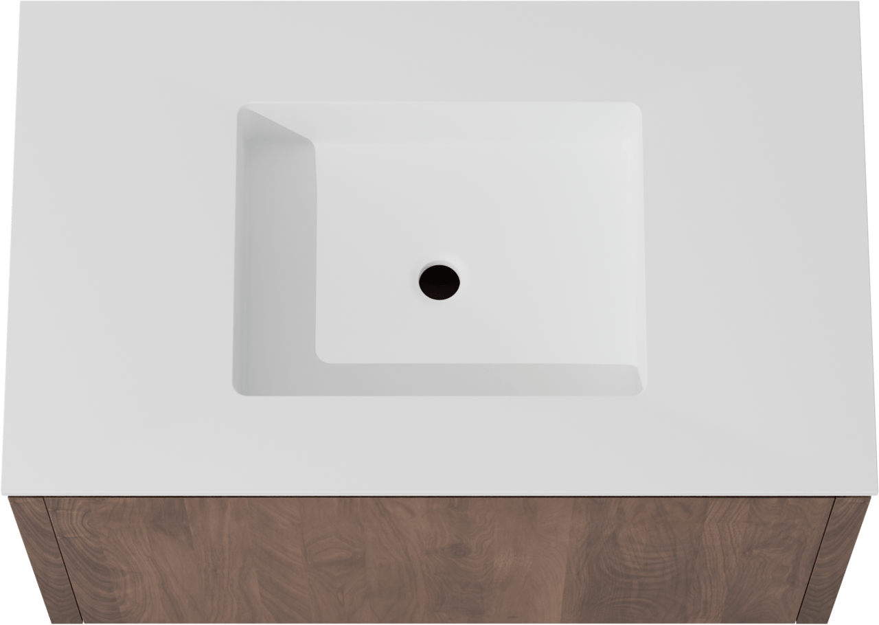 Balmani Eclips meuble salle de bains suspendu 90 x 55 cm Noyer américain avec Tablo Stretto plan simple en Solid Surface blanc mat