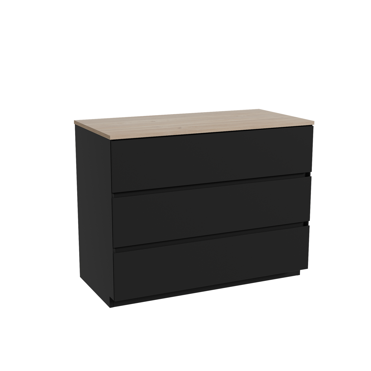 Storke Edge freistehendes Möbelstück Set: 105 x 52 cm, Schwarz matt, mit Panton Einzel Waschtischplatte, Melamin Rohe Eiche