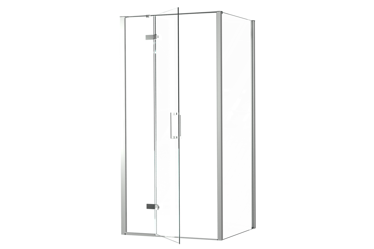 Luca Varess Nona Eckdusche: Drehtür, 100 x 90 cm, Klarglas, Chromprofil