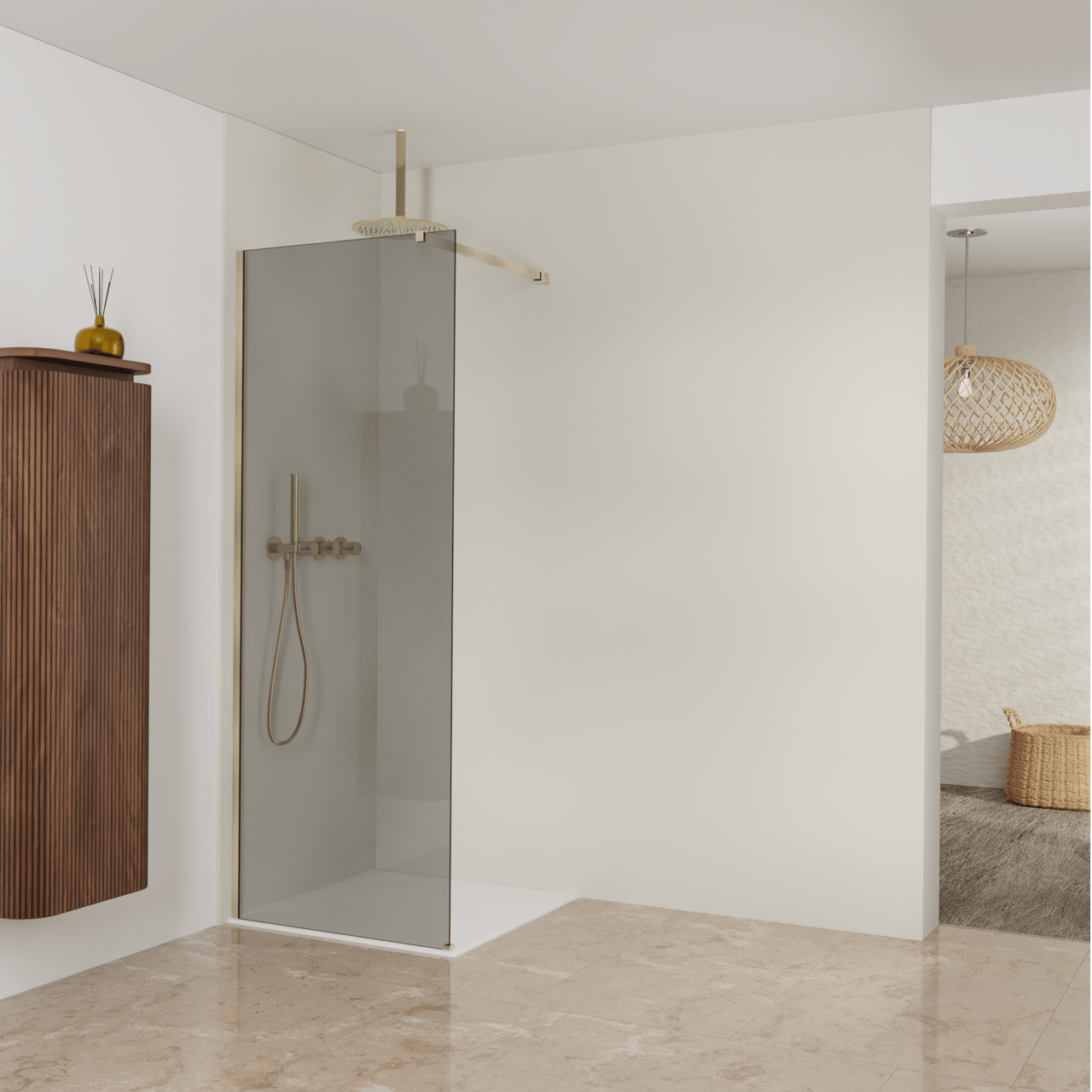 Balmani Modular douche à l'italienne: 80 x 200 cm, Verre fumé, avec coating, Profil Brushed Champagne Gold