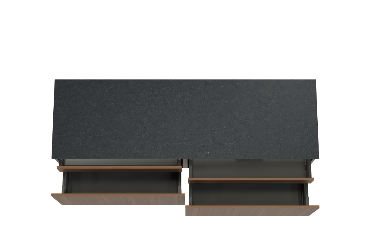 Balmani Sfera hängendes Möbelstück Set: 180 x 55 cm, Amerikanischer Nussbaum, mit Stretto Einzel- oder Doppel Waschtischplatte, Schwarzes Granit