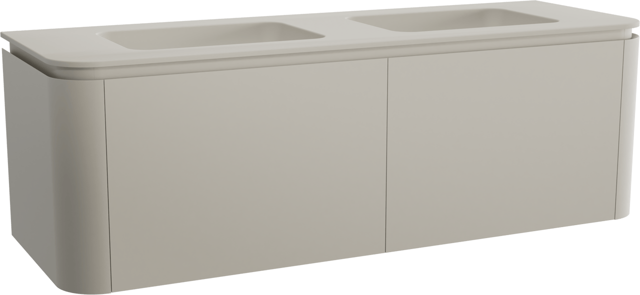 Balmani Moon zwevend badmeubel 160 x 55 cm zijdegrijs met Moon dubbele wastafel in top solid zijdegrijs